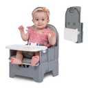 BABELIO Portable Booster Seat for Kitchen Chair with PU Waterproof Cushion, Compact Folding High Baby Chair for Travel with Feeding Tray, Great for Baby, Dining Table, Camping, Beach, Slate Grey