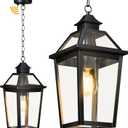 Outdoor Pendant Light, Dusk to Dawn Outside Chandelier Lantern, Modern Black Waterproof Aluminum Exterior Hanging Light Fixture for Front Porch, Entryway,Yard, Patio (Bulb NOT Included)