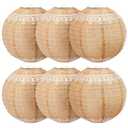 Glooglitter 6 Pcs Burlap Paper Lanterns 8 Inch Boho Chinese Paper Lantern Decorative Hanging Lantern Indoor Lace Rustic Farmhouse Classroom Decor for Wedding Bridal Birthday Party