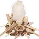 Wooden Sensory Bin Tools, Wooden Tool Set, Sensory Bin Filler with Storage Bag, Bin Scoops Roller Tweezers Tongs Cups for Counting Sorting Hammering Pounding