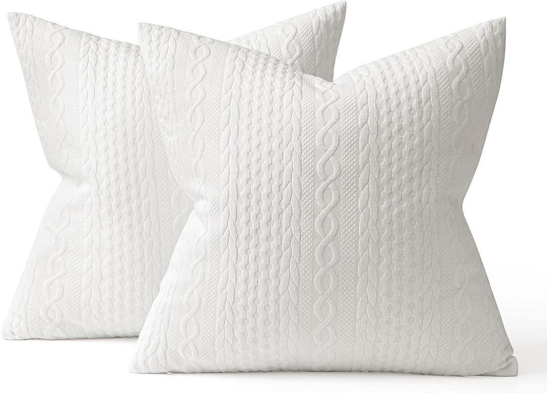 MIULEE Decorative Throw Pillow Covers Set of 2 Super Soft Modern Stretchy Embossed Patterned Cushion Covers for Spring Farmhouse Couch Sofa Livingroom Bed, White 20x20 inch