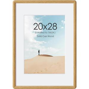 20x28 Solid Oak Wood Picture Frame for Wall,20x28 Wood Photo Frame Matted to 16x24 Photos,20 x 28 Poster Frame with Tempered Glass, Curved Wooden Picture Frames for Wall Art Photo and Prints