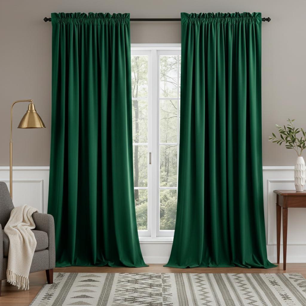 NICETOWN Emerald Green Velvet Curtains 96 inches Long (2 Panels, 52-inch Wide), Home Decoration Thermal Insulated Drapes for Forest Theme Kids Bedroom