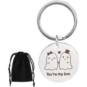 3 x Halloween Ghost Keychain, Halloween Keychain Boo Basket Stuffers for Women, Metal Spooky Gifts, With a Flannel Bag