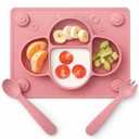 ROCCED Suction Plates for Baby Placemat Spoon Fork Set for Toddlers, Silicone Baby Plates with Suction Baby Dishes for Kids Plates-pale mauve