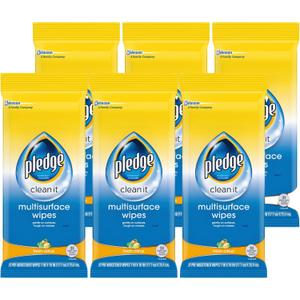 Pledge Multi-Surface Furniture Polish Wipes, Works on Wood, Granite, and Leather, Cleans and Protects, Fresh Citrus - Pack of 6 (150 Total Wipes)