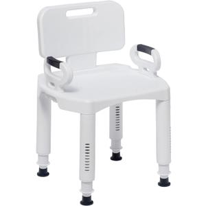 Drive Medical Bathroom Bench with Back & Arms - Adjustable Height - Suction Tip Legs for Stability - Durable Plastic Seat - 350 Lb Capacity - White