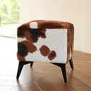 Brown Cow Print Ottoman, Faux Cowhide Footstool, Western Style, 16"D x 16"W x 17"H