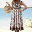 Women's Summer Resort-Style Floral Print Round Neck Sleeveless Dress