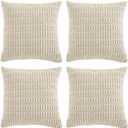 Fancy Homi 4 Packs Boho Cream Decorative Throw Pillow Covers 20x20 Inch for Living Room Couch Bed Sofa, Rustic Modern Farmhouse Home Decor, Soft Plush Corduroy Square Beige Cute Cushion Case 50x50 cm (20" x 20" (Pack of 4))