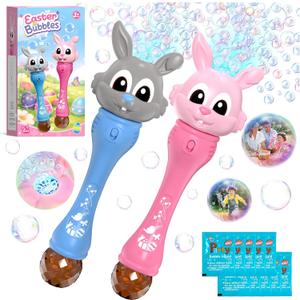 Easter Bubble Wand for Kids 2-Pack, Bunny Bubble Machine with LED Light, Bubble Blower Bubble Maker with 10 Refill Solutions, Outdoor Toys Birthday Gifts for Toddler Boys Girls Age 3+