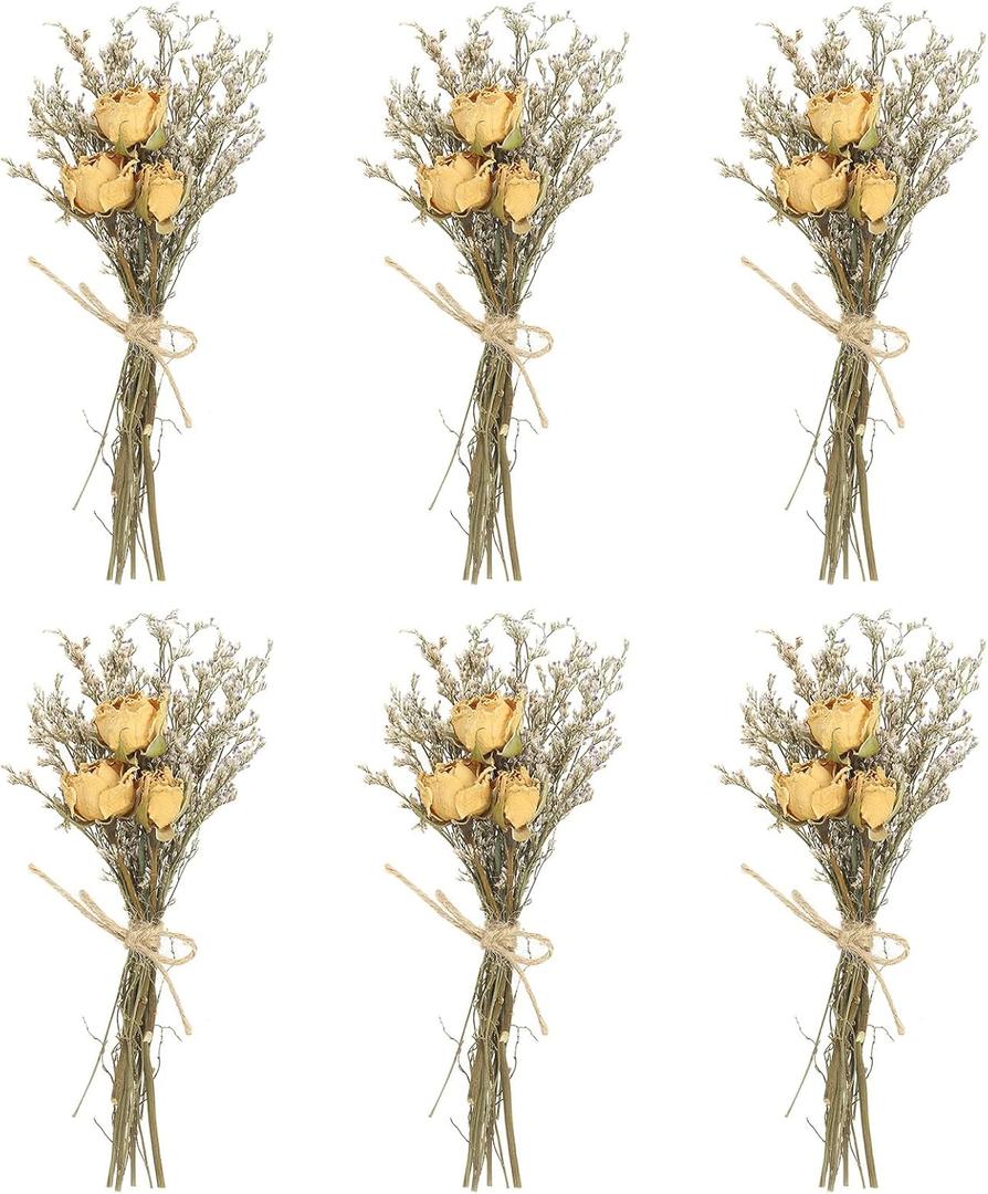 PATIKIL Mini Dried Flower Bouquet, 6 Pcs Rose Natural Wildflower with Stem Decor Baby's Breath Boho Floral Plant Flower for Crafts DIY Photo Props Gift Wedding Decor, Beige