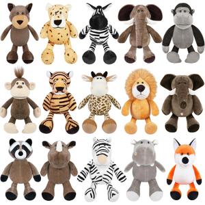 Elcoho 15 Pieces Safari Stuffed Animals Plush Toy 9.8 Inch Jungle Animals Stuffed Toys Cute Zoo Stuffed Animal Plushies Toys for Birthday Party Supplies Gifts Class Award