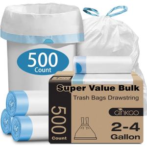 Small Trash Bags 2-4 Gallon, 500 Count Super Value Bulk Drawstring Garbage Bags, Mini Plastic Trash Bags for Bathroom, Office, Bedroom, Wastebasket Trash Can Liners
