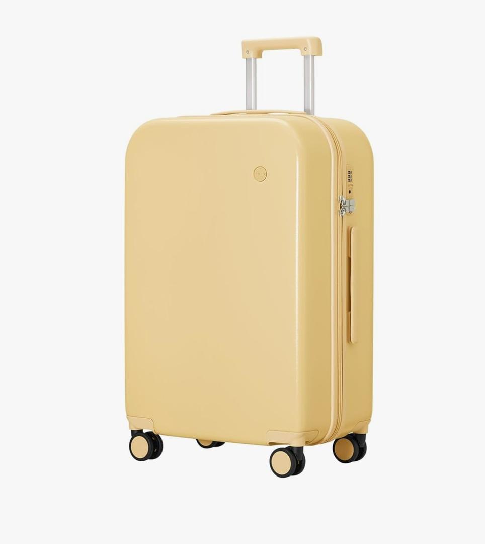 mixi Luggage Suitcase with Spinner Wheels, Hardside Rolling Suitcase PC with Cover & TSA Lock Lightweight Travel Case 26in Checked in, Lark Yellow