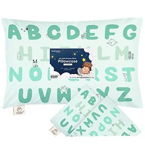 KeaBabies Toddler Pillowcase 13"x18" - Organic Cotton Toddler Pillowcase for Kids, Boys, Girls, Soft & Durable Cotton Cover for Miniature Sleepy Pillows,Cute Colors,Pillow Sold Separately(KeaABC Mint)