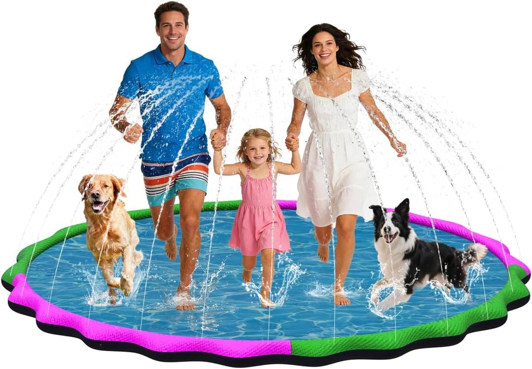 87 Large Non-Slip Splash Pad for Kids & Dogs, Round Outdoor Water Sprinkler Pad, 0.5mm Thickened Tear-Resistant PVC, Kids Water Toy & Dog Pool for Backyard Family Fun