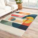 Mid-Century Modern Rug 5x7 Area Rugs, Abstract Geometric Area Rug for Bedroom Living Room, Multicolor Carpet, Soft Low Pile Home Decor Rug, Washable Non-Slip Indoor Large Rugs (Orange)