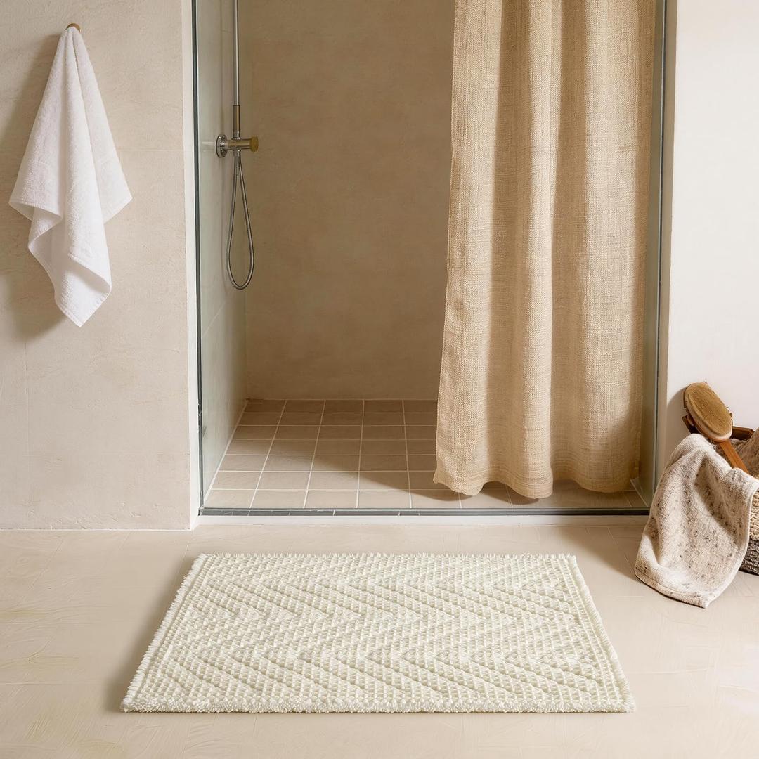 Sunfly Waffle Bath Mat, Boho Bathroom Rugs Non-Slip Washable Super Absorbent Quick Dry, Farmhouse Bathroom Decor 20"x30" Cream (1'8" x 2'6" (Rectangular)