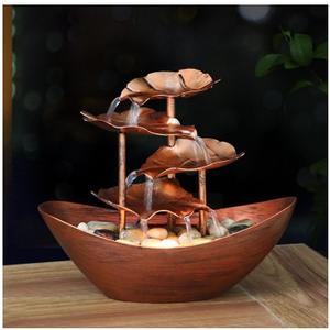 Water Fountains Metal Lotus Leaf Tabletop Fountain Waterfall Indoor Waterfall Fountain 4-Tier Metal Lotus Leaf and Ingot Fountain Small Desk Waterfall Fountain for Home Decoration (Metal Bronze)