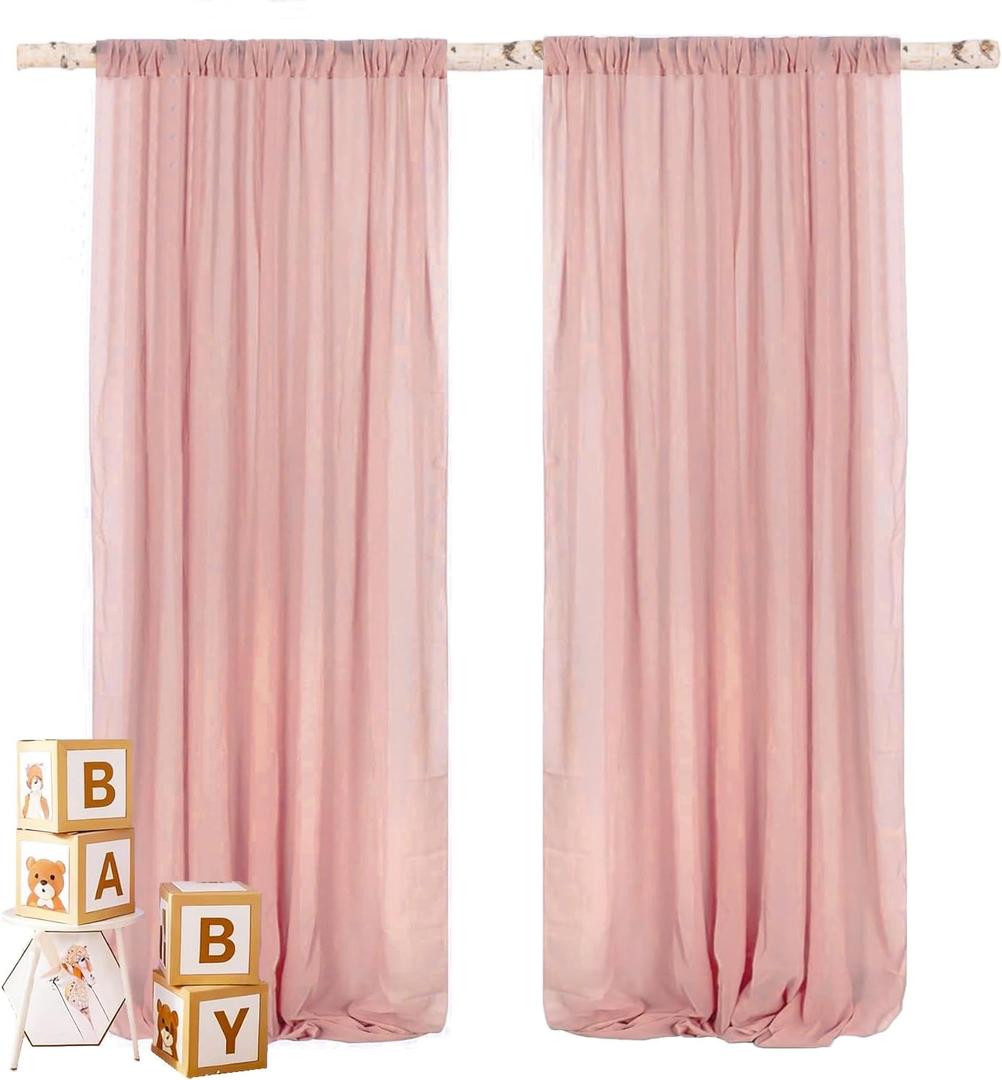 Dusty Pink Backdrop Curtain for Parties Chiffon Drapes for Backdrop Sheer Curtains for Wedding Birthday Party Baby Shower Background Decorations - 2 Panels 5ft X 10ft