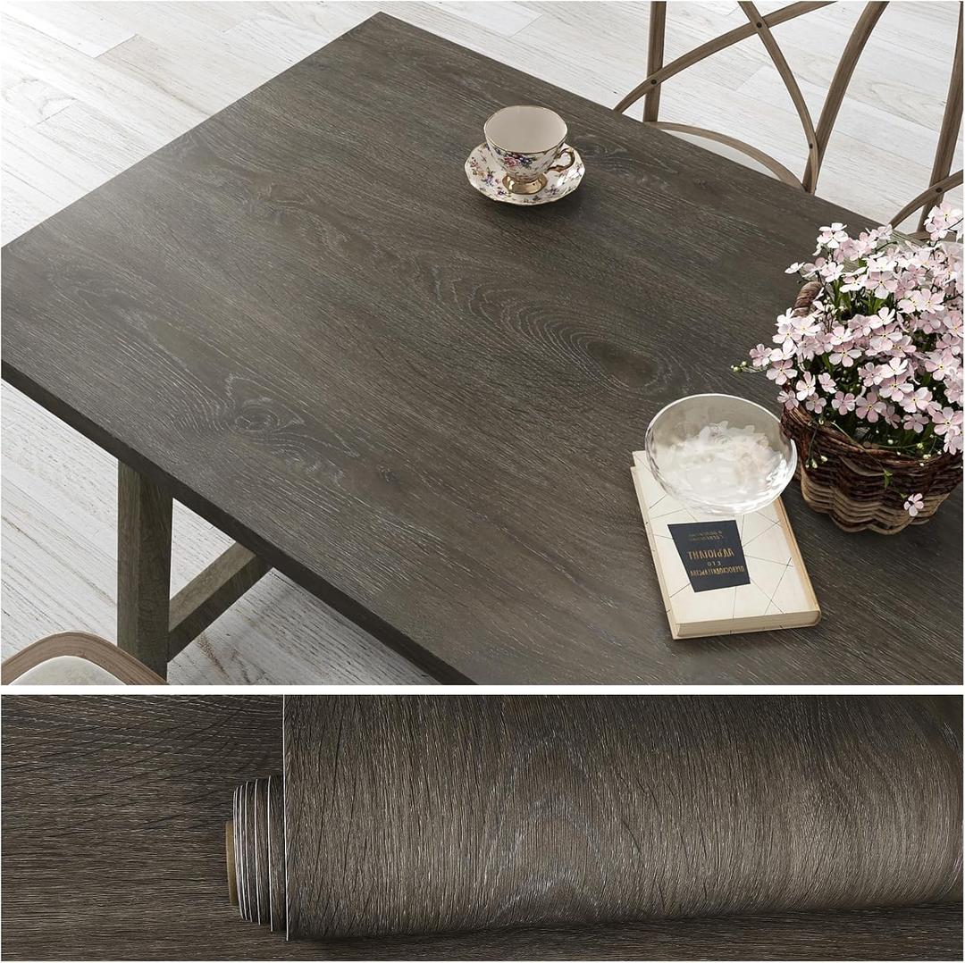 VEELIKE Thick Dark Brown Wood Contact Paper Peel and Stick Countertop Contact Paper Waterproof 24''x354'' Peel and Stick Wood Wallpaper Self Adhesive Woods Vinyl Wrap for Countertops Cabinets Table