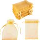 Super Z Outlet 100 Pack 4x6 Inch Mini Sheer Drawstring Organza Transparent Bags Jewelry Sack Pouches for Wedding, Party Decorations, Arts & Crafts Gifts (Gold)