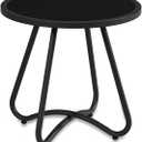 YIYAN Outdoor Side Tables, Resistant Steel Patio Side Table, Small Round End Table for Patio Balcony Porch Garden (Top Tempered Glass)