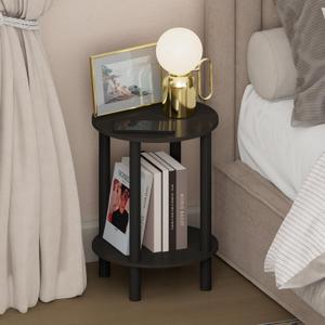 Furinno Turn-N-Tube Night Stand, 2-Tier Round Small Nightstand, Toolless Assembly Narrow End Table with Open Shelf, Side Table, Bedside Table, for Bedroom, Closet, Dorm, Espresso