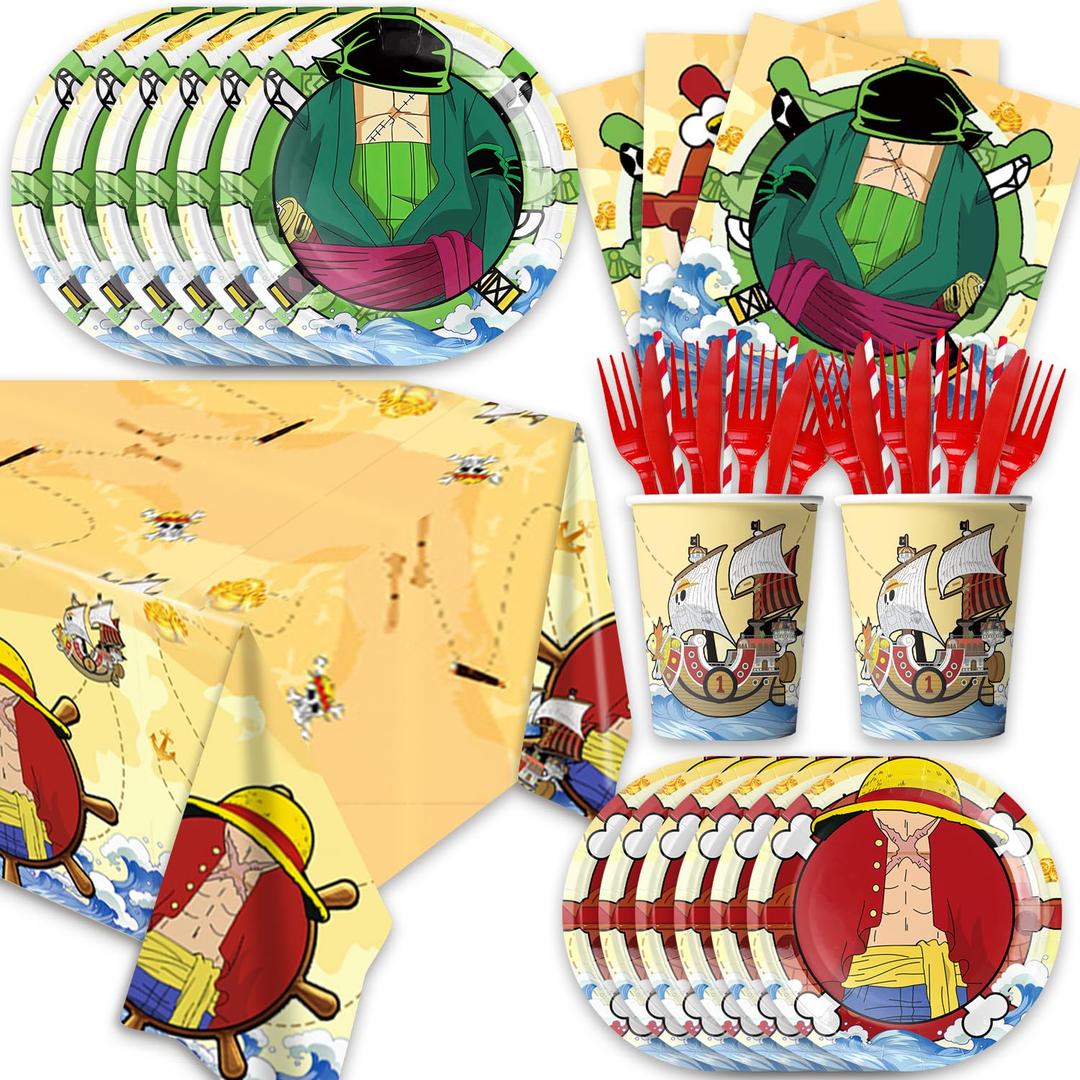 141Pcs Cartoon Themed Birthday Party Decorations for 20 Guests, Cartoon Tableware Supplies Party Plates and Napkins, Forks, Cups, Straws, Tablecloth for Baby Shower Birthday Decorations