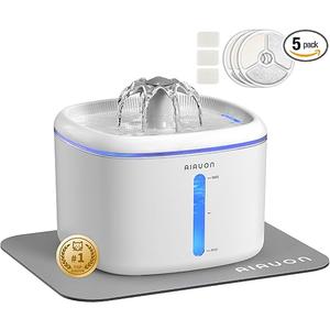 Cat Water Fountain, 2.5L/84oz Pet Water Fountain for Cats Inside, Cat Fountain for Drinking with Ultra Quiet Pump(≤20dB)& LED Blue Light - for Pets , Set name: white+3Filters-cushion