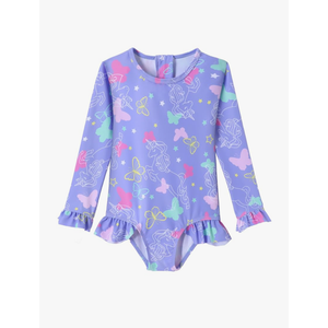 Girls One Piece Swimsuits Long Sleeve Ruffle Zipper Bathing Suit Cute Kids UPF 50+ Rashguard Swimwear 1-6 Years Size 120
