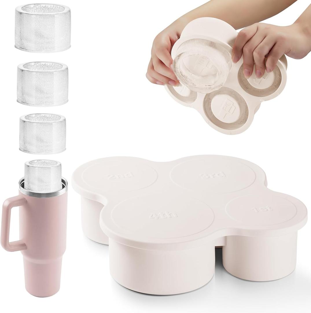 Nax Caki White Hollow Cylinder Ice Cube Mold for 20oz 30oz 40oz Stanley Cup Accessories, Silicone Tumbler Ice Mold with Lid for Tumbler Whiskey Cocktails Bourbon