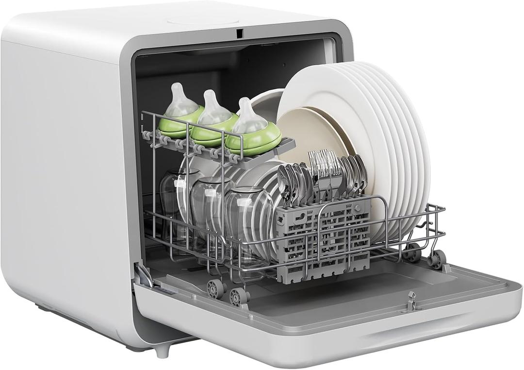 Silonn Portable Countertop Dishwasher, Mini Dishwasher with 5L Water Tank for Apartments/RVs No Hookup Needed, Dish washer with 7 Wash Programs 4 Place Settings 360 Triple Spray System & Auto Air Dry (White)