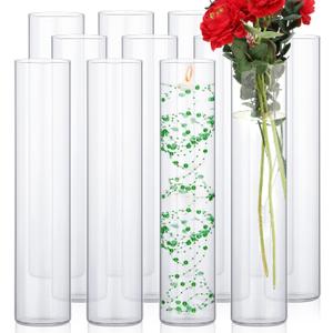 Gerrii 12 Pack Glass Cylinder Vases, Tall Clear Flower Vase for Centerpieces, Hurricane Floating Candle Holder Bulk for Wedding Table Home Formal Dinners Party Decor(16 x 3.35 Inch)