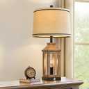 23.75" Farmhouse Table Lamps USB A+C Charging Ports 3-Way Dimmable Touch Control Lamp Nightlight Vintage Modern Lamp for Living Room Bedroom with 2 Light Sources (Wood)