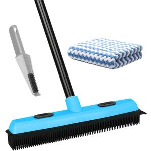 KeFanta Rubber Broom Carpet Rake for Pet Hair Removal, 51" Long Handle Fur Remover Broom with Squeegee, Pet Hair Broom for Carpet, Hardwood Floor, Tile