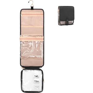 Relavel Travel Toiletry Bag for women with Detachable TSA Approved Toiletry Bag, Compact Hanging toiletry bag with Small Carry On 3-1-1 Clear Waterproof Travel Bags for Toiletries (M Black, A Small)