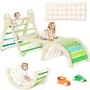 Pikler Triangle Set, Baby Climbing Playset Toys Indoor, Jungle Gyms for Toddlers Ages 1-4, Toddler Climbing Playground with Cushion & Toy Car