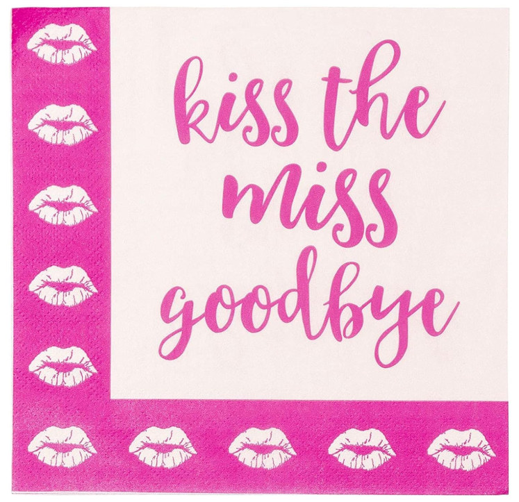 Kiss the Miss Paper Napkins for Bachelorette Parties (6.5 x 6.5 In, 150 Pieces) 6 Pack