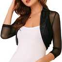 Allegra K Women's 3/4 Sleeve Sheer Mesh Shrug Open Front Cropped Bolero Cardigan L