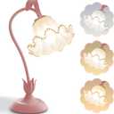 AQDZCNF Flower Table Lamp,LED Reading Light Bedside Vintage Flower Night Light,3 Colors Modes Kawaii Bedside Lamps Decor,Living Room Bedroom Room Lighting Table Lamps Home Decoration (Pink Pearls)