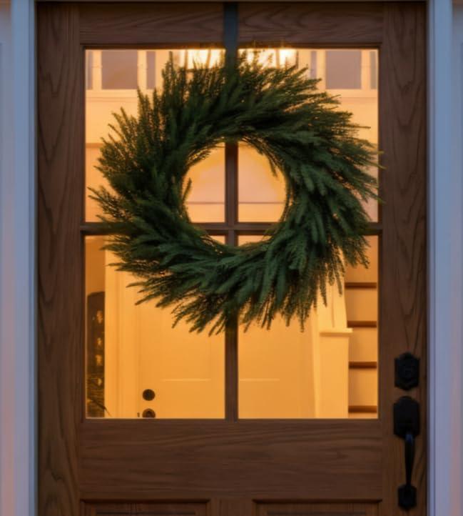 Norfolk Pine Easter Wreath 26 Inch - Real Touch Artificial Garland for Front Door, Mantel, Holiday Decor, Full & Fluffy Green PE Wreath for Easter Indoor Outdoor