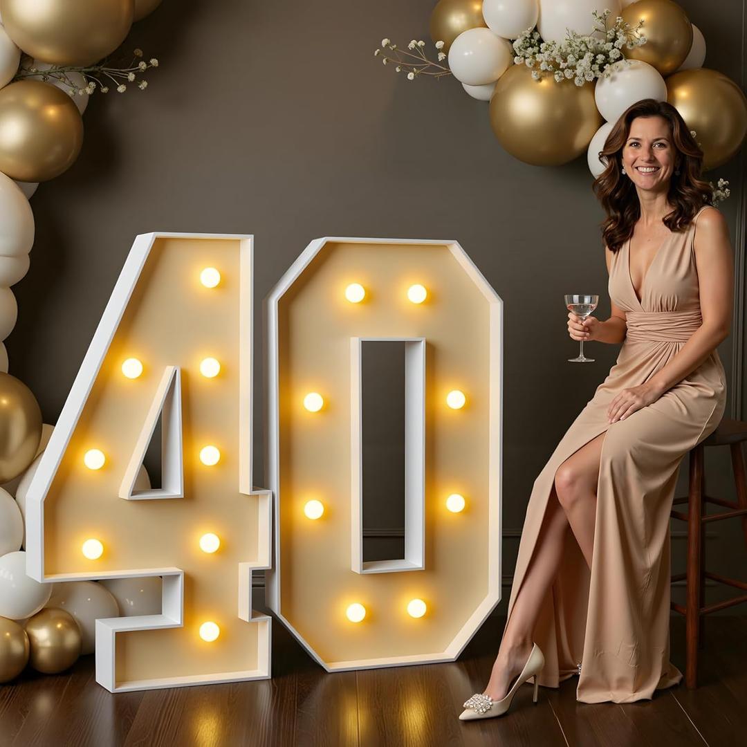 imprsv 3FT Marquee Numbers, Marquee Light Up Numbers 40th Birthday Decorations for Women Men, 40th Birthday Women Foam Board Anniversary Party Decorations Arch Kit (DIY)