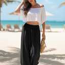 Lepunuo Womens Baggy Wide Leg Pants Summer High Waisted Palazzo Pants Beach Vacation 2026 Casual Trousers with Pockets (Black, XL)