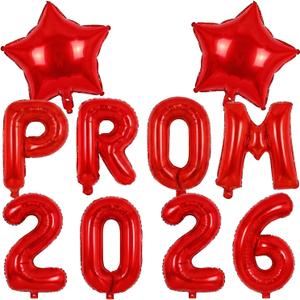 2 x Red Prom Balloons 2026, 16 Inch Prom 2026 Balloons for Proms Decorations 2026 Preschool College Graduation Party Decorations Supplies