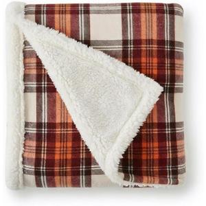 Eddie Bauer - Sherpa Throw Blanket for Couch 50x60  Ultra Soft Reversible Fleece & Plush Sherpa Blanket, Warm Cozy Plaid Throw Blanket for Sofa, Bed, Living Room, Cabin Decor (Edgewood Plaid Red)