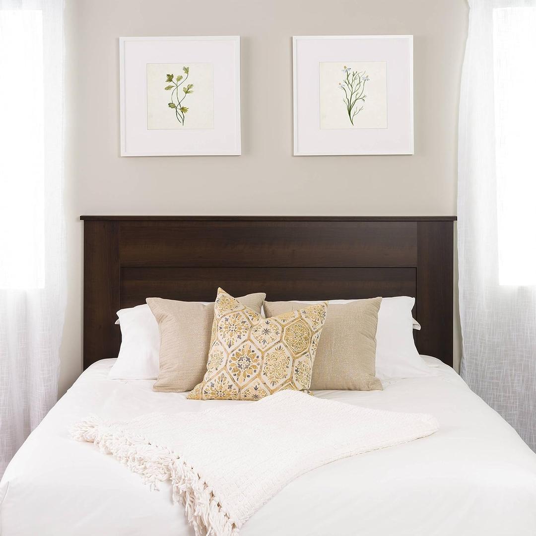 Prepac Stylish Flat Wood Panel Headboard for Queen Size Beds, Simplistic Wooden Queen Headboard 2.25" D x 64.5" W x 48" H, Espresso, EHFQ-1301-1