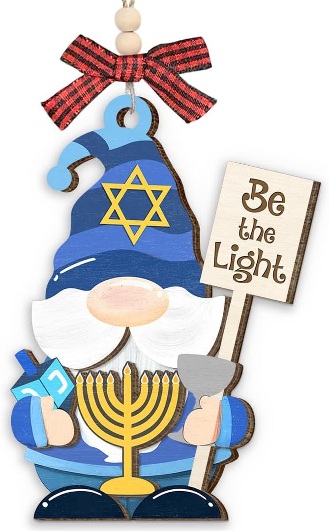 Hanukkah Ornaments 2025, Unique Spiritual Gifts for Men, Jewish Gifts for Women, Friends, Neighbors, Mom, Dad, Adorable Wooden Gnome Ornament for Jewish Christmas Decorations