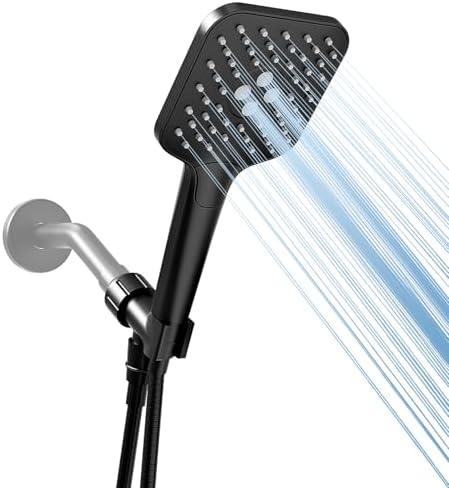 Gabrylly Shower Head with handheld, High Pressure 3-Setting Handheld Shower Head Set with 59" Stainless Steel Shower Hose and Angle Adjustable Bracket, Matte Black